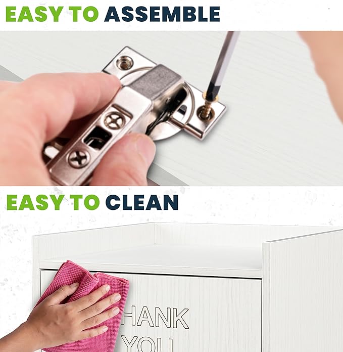 Alpine Restaurant Trash Can Cabinet with Tray Holder - Commercial 40 Gallon Garbage Receptacle Indoor for Restaurants, Cafeterias (White)