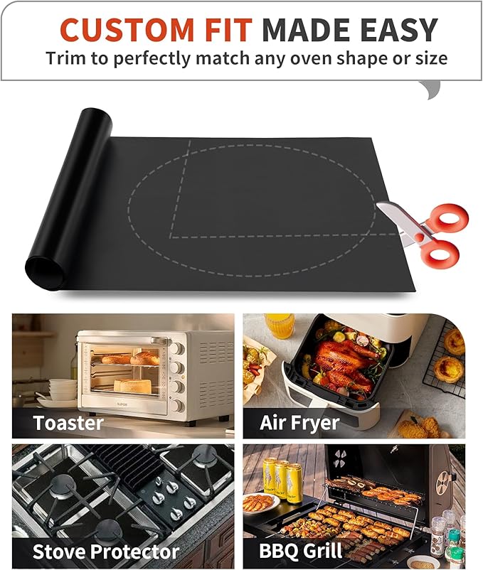 Oven Liners for Bottom of Oven - 2 Pack Large Heavy Duty Oven Mats, 17"x 25" Reusable Matt Liner for Electric, Gas, Toaster Ovens & Grills, BPA & PFOA Free, Kitchen Essentials, Black