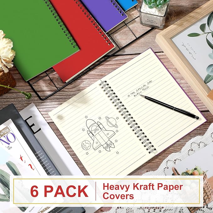 Yahenda 6 Pcs Spiral Notebook Bulk A5 Journal Lined 8.3'' x 5.5'' Writing Composition Paper Small Notepad Subject Notebook for Students Office Business Back to School Supplies (Mixed Colors)