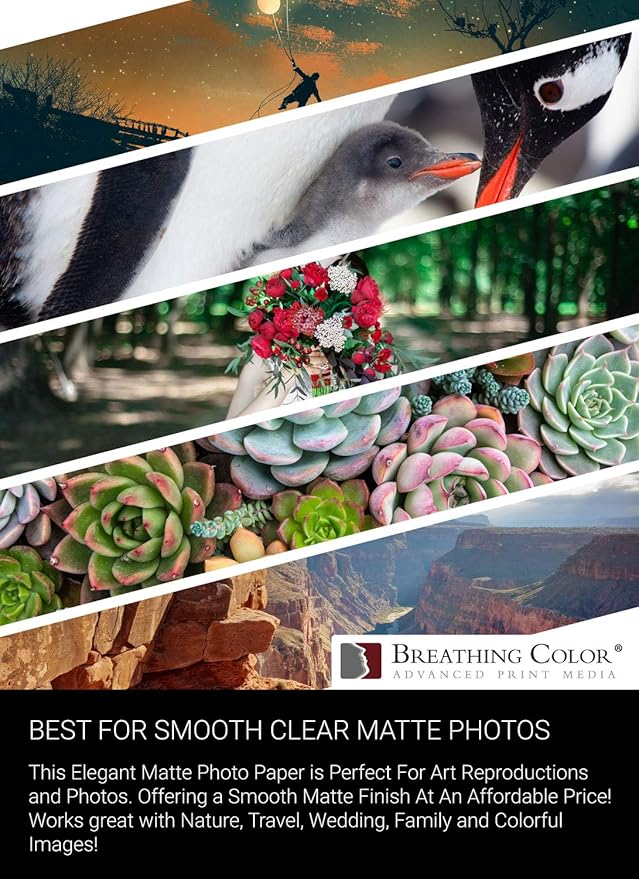 Vibrance Matte Photo Printer Paper 12 mil 230 gsm Matte Finish Premium Photo Paper Roll on 3in Core 44 inches x 100 ft Works with Most Inkjet Printer Professional Makes and Models Like Epson Canon HP