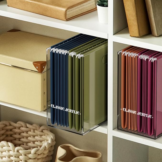 File Organizer for Desk - This Acrylic Storage Box is great for Office Organization - Its Modern Acrylic Magazine Holder makes a Great Gift for Home/Work Space