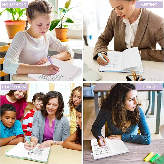 feela 3 Pack Hardcover Notebook For Women, Classic Ruled Lined Journal Set School Business Supplies, with 3 Black Pens, 120 GSM, 5.1”x8.3”, A5, Pastel Colors, Light Blue, Light Purple, Light Green