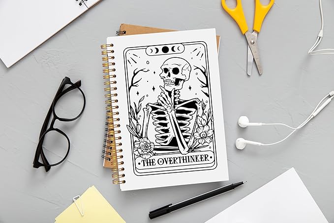 the Overthinker Tarot Card Notebook Journal, Gothic Goth Skull Notebook Journal, Witchy Journal, Goth Office Supplies, Witchy Stuff Spiral Notebook 5.5x8.3