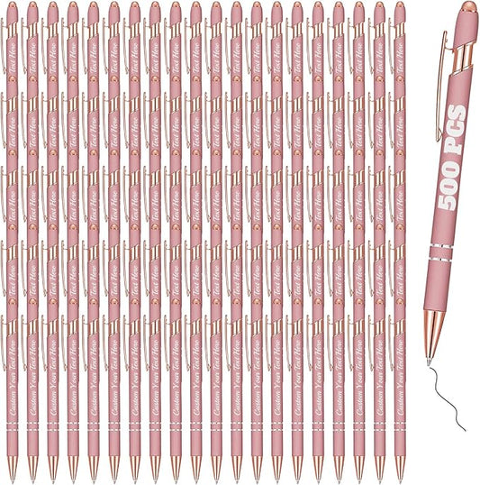 Personalized Pens Bulk 500 with Name Custom Engraving Ballpoint Pens with Stylus Tip Customized Smooth Writing Pens Personalized Gifts for Anniversary Birthday or Graduation(Gold Rose,Black Ink)