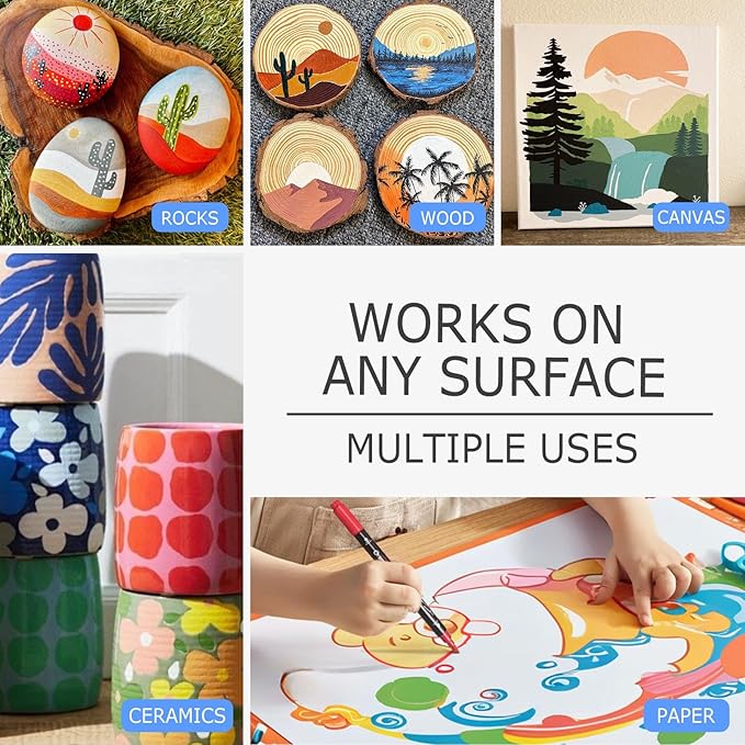 Overseas Gold Acrylic Paint Markers, 2 Pack Dual Tip Paint Pens Acrylic Markers with Dot and Brush Tip, Coloring Marker for Wood, Rock, Canvas, Glass, Metal, Ceramic, Plastic, Fabric, School Supplies