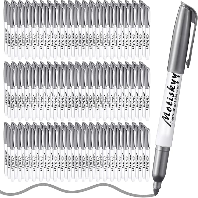 180 Pcs Metallic Permanent Markers Bulk Fine Point Metallic Markers Pens for Fabric, Black Paper, Cards, Scrapbook, Wood, Plastic, Canvas, Mugs, DIY Art Crafts, Etc (Silver)