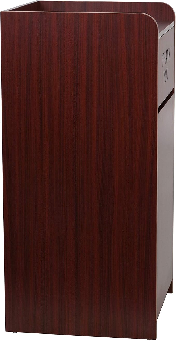 Flash Furniture Sony Laminate Wood Commercial-Grade Trash Receptacle with Tray Top, Wooden Restaurant Trash Can Garbage Receptacle, Mahogany