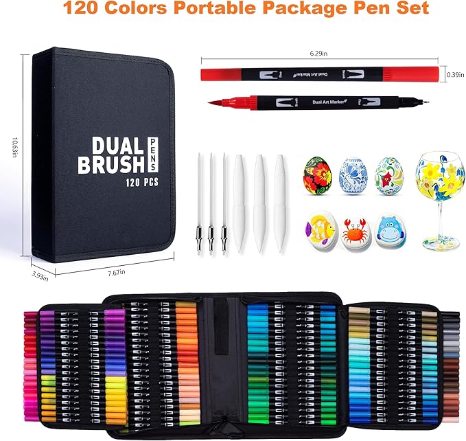 Dual Markers Brush Pens, 120 Coloring Pens for Adults – Premium Art Supplies for Kids & Adults, Perfect for Coloring Books, Hand Lettering, Calligraphy, and Drawing
