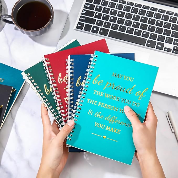 Colarr 12 Pcs A5 Inspirational Spiral Notebook Bulk Appreciation Gift 6x8 Inch Motivational Notepad 100 Page/50sheet Lined College Ruled Journal for Employee Coworker Teacher Nurse (Dark Colors)