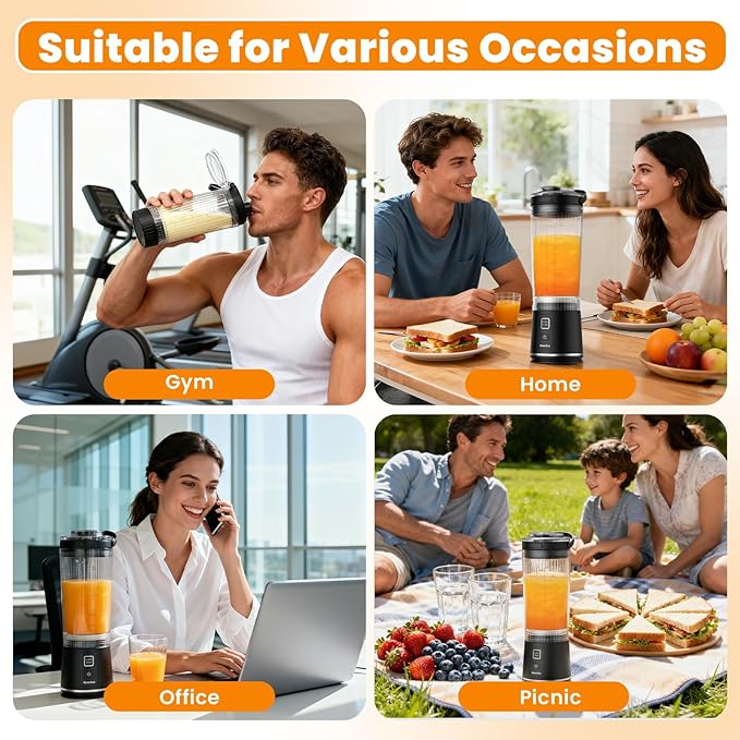 Personal Size Portable Blender for Shakes & Smoothies, 16oz Mini Small Smoothie Blender with On Go Lid & Sip Lid, 26000RPM Rechargeable Cordless Electric Blender for Travel Gym Office