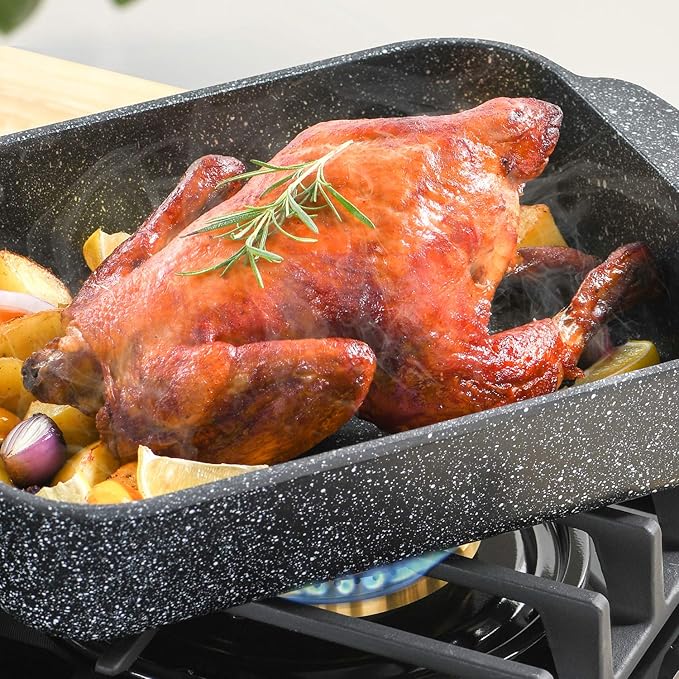 S·KITCHN Set of 3 Nonstick Roasting Pan Baking Dishes for Lasagna, Casserole and Bread Baking Pan, Large & Deep Lasagna Pan with Handles