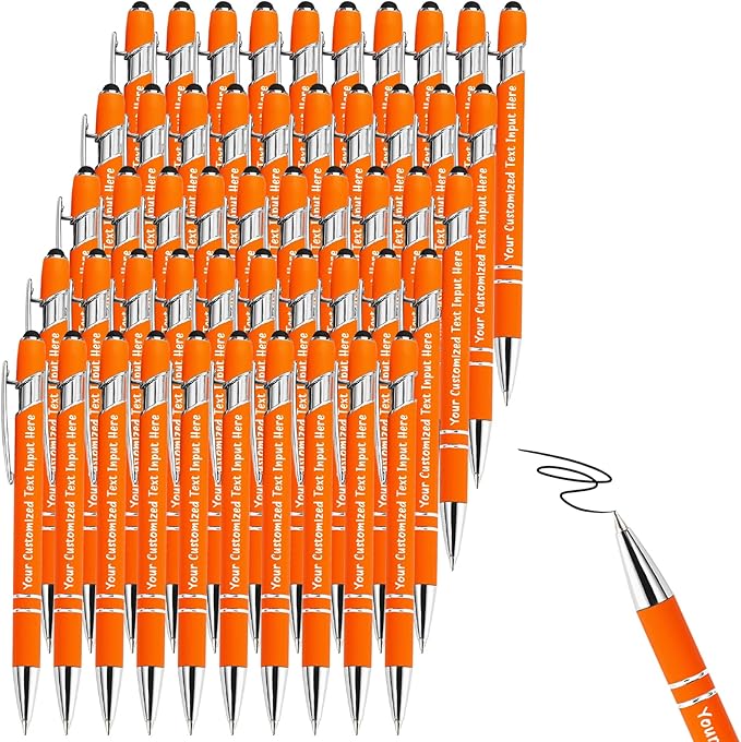 Up to 300 Pcs Personalized Ballpoint Pen Custom Pens Free Engraved Bulk with Name Logo Soft Black Ink Stylus with Touch Metal Office Gift for Anniversaries Graduations Birthdays