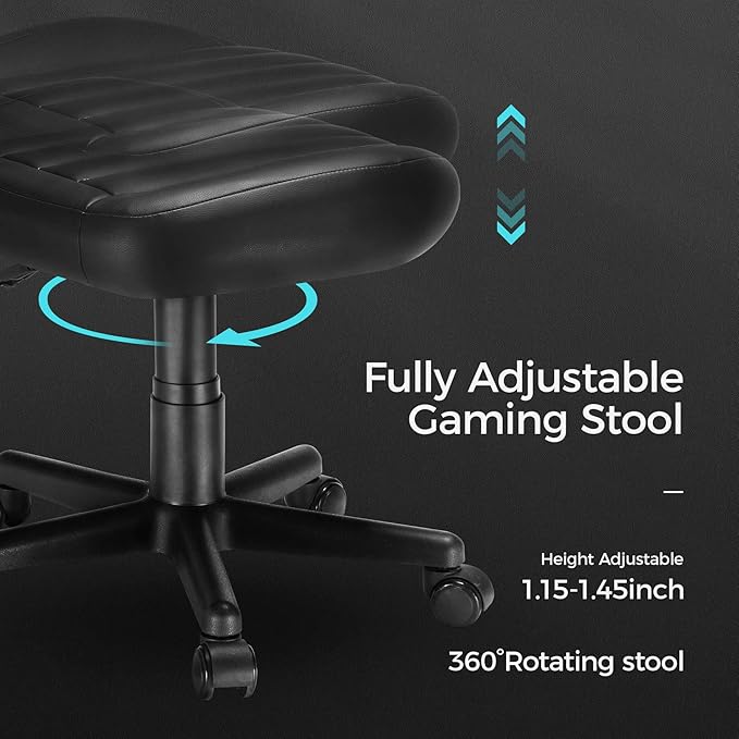 EUREKA ERGONOMIC Multi-Use Stool, Height Adjustable Swivel Rolling Stool Chair W Wheels, Ottoman Footrest for Gaming, Home Office, Black