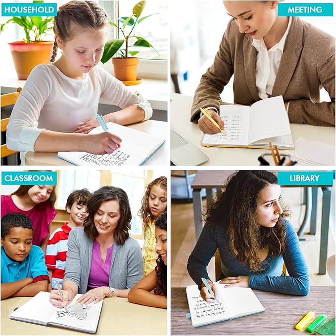 feela Hardcover Notebook For Work, Classic Ruled Lined Journal Set School Business Supplies, with 3 Black Pens, 120 GSM, 5.1”x8.3”, 3 Pack, A5, Solid Colors, Gray, Yellow, Light Blue