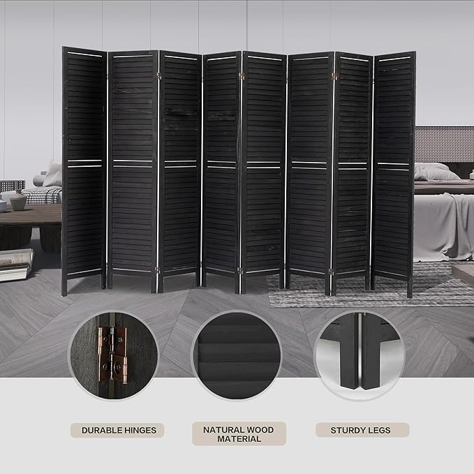 NicBex 8 Panel Room Divider 5.6FT Wood Room Dividers with Louvered Design, Folding Privacy Screens Portable Freestanding Partition Wall Dividers for Home Bedroom Office, Black