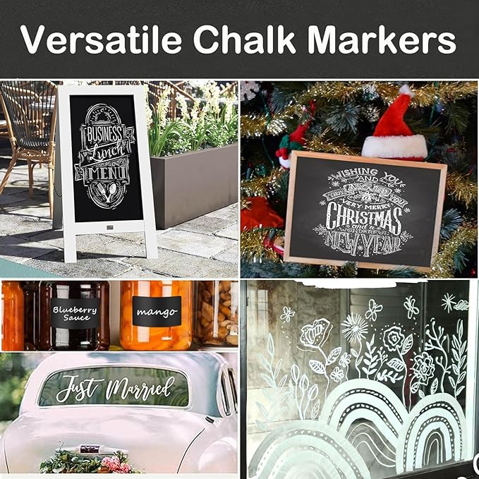 White Window Chalk Markers Pen, 5 Pack White Window Chalk Markers for Cars Glass Washable - Ideal for Use at Home, School, Office, Erasable, Dust-Free, Non-Toxic, 5 Nib Sizes (1, 3, 6, 10, 15mm)