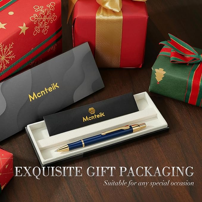 Blue Gel Pen With 24K Gold Finish, Fine lacquer work, Fancy Gift Set for Men & Women, Black Refill, Ideal Office Supplies, Professional, Writing, Executive,Office, Nice Retractable Pens