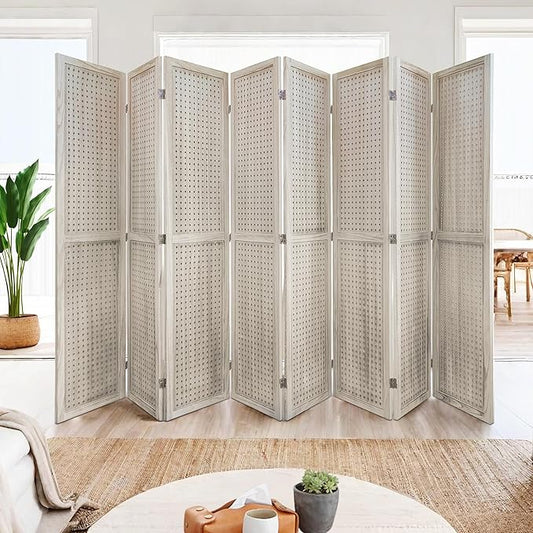 NicBex Room Divider 8 Panel Pegboard Display 5.6FT Wood PegBoard Room Dividers, Folding Privacy Screens Portable Display Board Wall Divider for Craft/Art Shows, Room Separation, Natural Wood