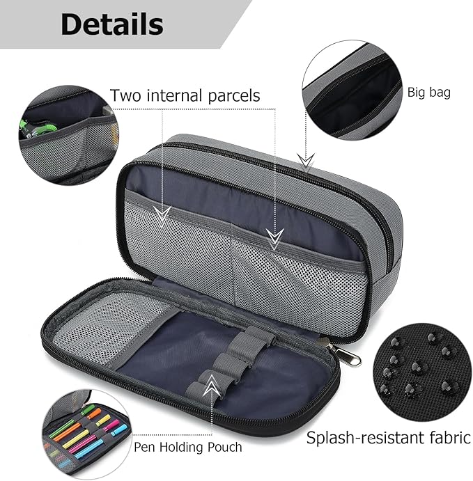 Large Capacity Pencil Case Multi-Slot Pencil Pouch Durable Pencil Box Portable Office Pen Bag with Zipper