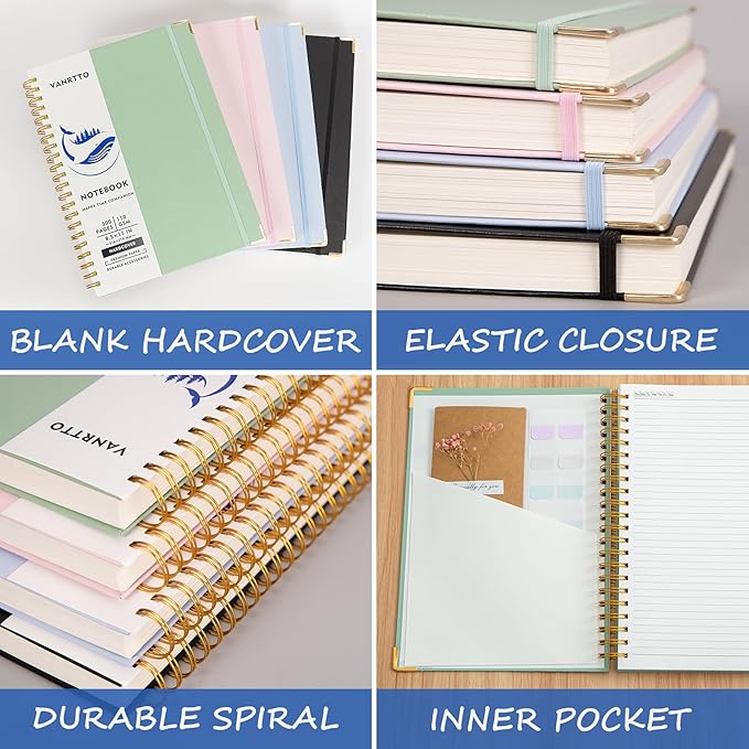 Spiral Notebook, Hardcover 8.5 x 11 IN College Ruled Notebooks, 300 Pages Notebooks for Work and School, 110 GSM Thick Papers Journals for Writing, Office Supplies for Women and Men Black