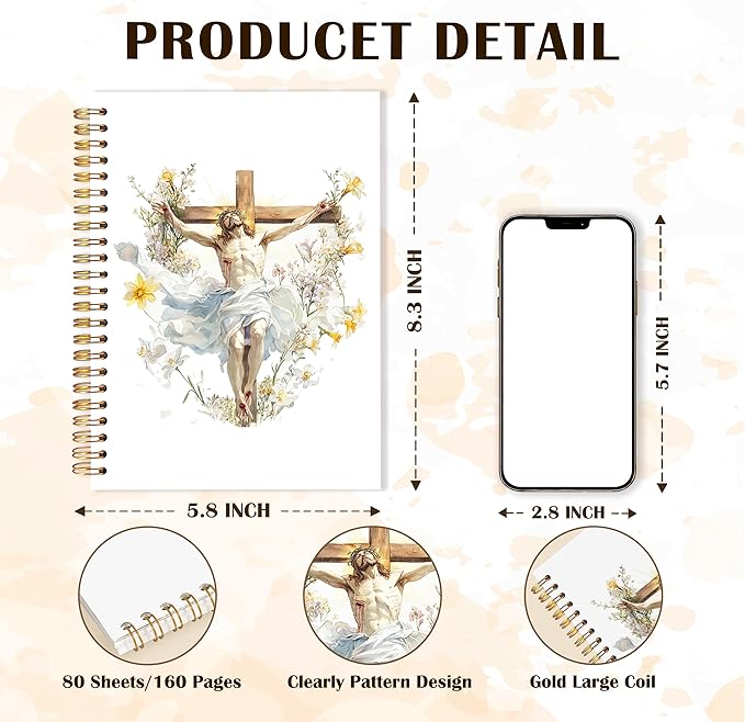 Qabliqo Christian Jesus Spiral Notebooks, Resurrection of Jesus Journals for Writing, Religious Christian Journal for Women Men, Faith Based Gifts Notebook for Note Taking, 5.5x8.3 Inch