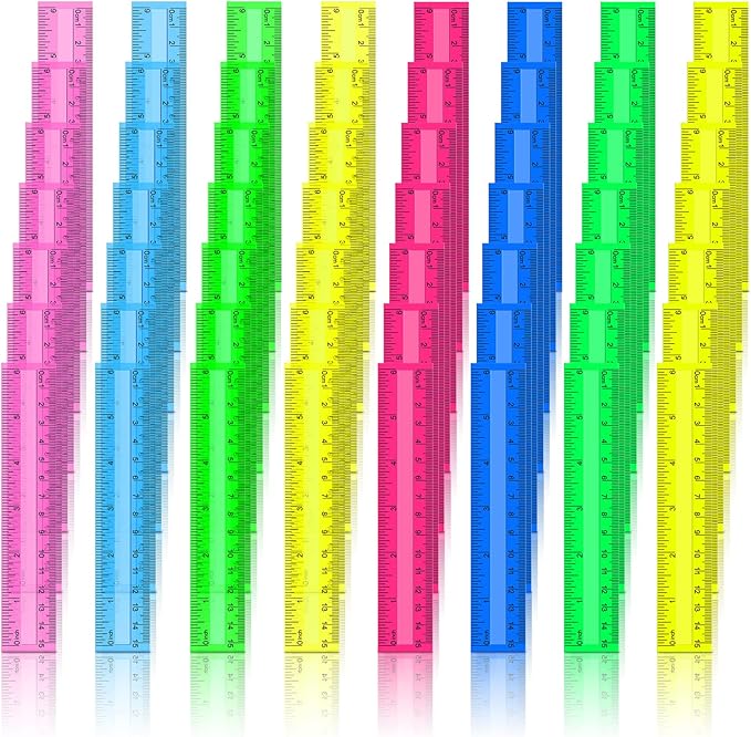 Teling 192 Pack Rulers Bulk for Classroom Transparent Colorful Metric Rulers with Inches and Centimeters 8 Colors for Kids Back to School Supplies(6 Inch)