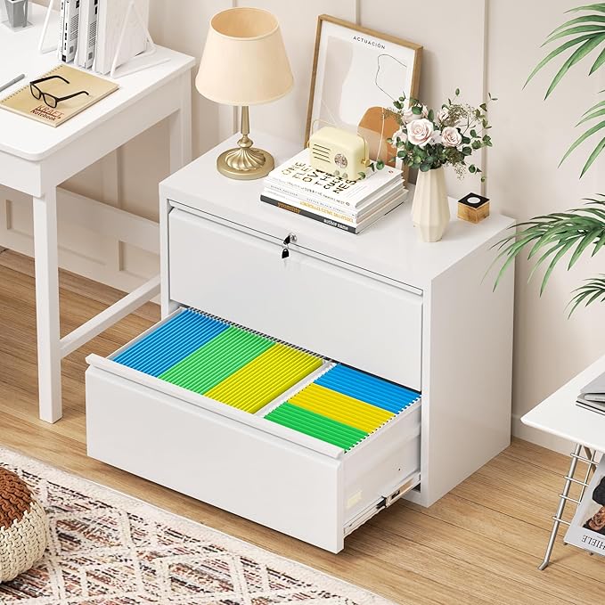Incbruce Lateral File Cabinet with Lock, 28" W 2 Drawer Filing cabinets for Home Office Home, Office, Fit A4/F4/Letter/Legal File, Under Desk Filing Cabinet (White)