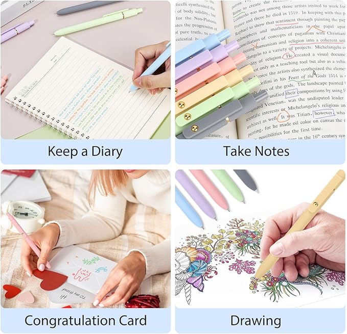 FIOVER Colored Pens, 12 Pack Colorful Gel Pens, Quick-Dry 0.7mm Medium Point for Journaling, Note Taking, Doodling, Aesthetic Office School Supplies, Gifts for Women Men(12PCS Multiple Colors)