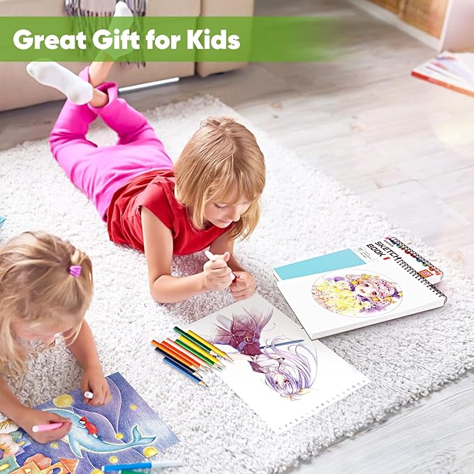 Soucolor Art Supplies Sketching Kit with 100 Sheets 3-Color Sketch Book, Teen Girl Gifts, Arts and Crafts for Kids Ages 8-12, School Supplies Gifts for Artists Adults Teens Girls Boys Kids