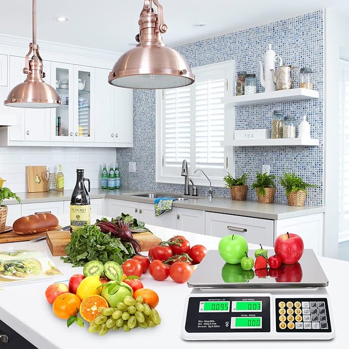 Price Computing Scale 88lb/40kg LCD Digital Commercial Price Scale with Stainless Steel Platform,Produce Scale & Food Scale for Farmers Market, Retail Outlets, Meat Shop (Flat Plate)