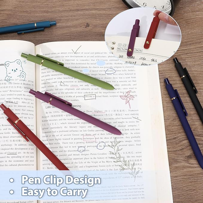 FIOVER Colored Pens, 6 Pack Colorful Gel Pens, Quick-Dry 0.7mm Medium Point for Journaling, Note Taking, Doodling, Aesthetic Office School Supplies, Gifts for Women Men(6PCS Vintage Colorful)