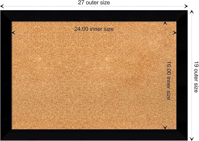 Amanti Art Natural Cork Board for Wall, 19x27 Vision Board with Black Wood Frame, Medium Corkboard Office Decor for Home Organization, Modern Contemporary Corkboard Pinboard to display items for home