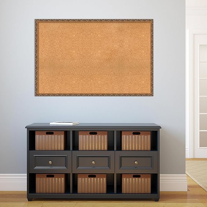 Amanti Art Natural Cork Board for Wall, 30x46 Vision Board with Bronze Frame, Oversize Corkboard Office Decor for Home Organization, Traditional Corkboard Pinboard to Display Items for Home