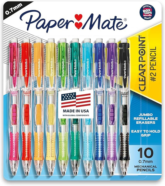 Paper Mate Clearpoint Mechanical Pencils, 0.7mm HB #2 Pencil Lead, 2 Pencils, Assorted Barrel Colors, 10 Count - Back to School,Teacher Supplies, Drawing, Sketching