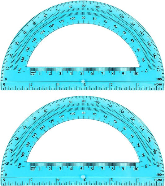 Zonon 2 Pcs 6 Inch Plastic Protractor Math Protractors 180 Degrees Angle Measurement, Translucent for Geometry Classroom Kid Student School Office Supplies(Blue)