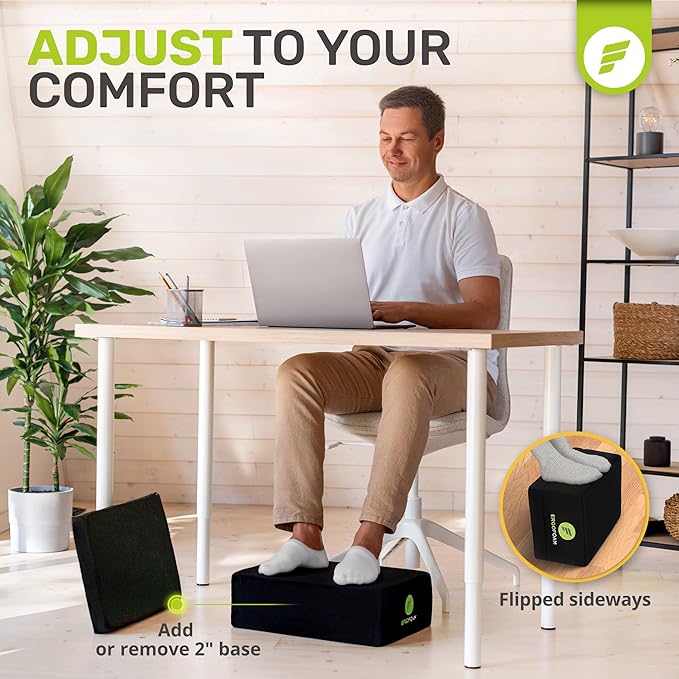 ErgoFoam XL Foot Rest for Under Desk at Work for Stools & High Chairs Chiropractor-Endorsed 2in1 Adjustable Under Desk Footrest Ergonomic High-Density Compression-Resistant Foam Nonslip Foot Rest