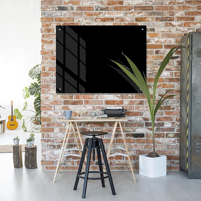 Magnetic Glass Writeboard 48"x36" Premium Tempered Dry Erase Boards Wall Mounted Frameless Whiteboard Bulletin Message Boards (Black)
