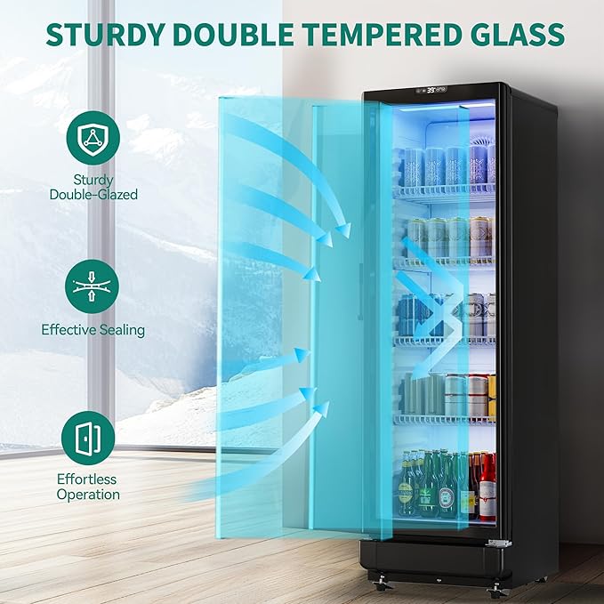 YITAHOME 8.5 CU.FT. Commercial Beverage Display Refrigerator with Single One Glass Door, Drink Beer Fridge Cooler for Office Garage Bar Gym with Locking, Led & 2 Keys
