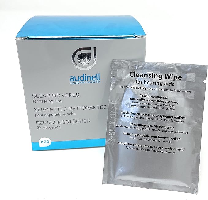 Cleaning Wipes | 30 Individually-Wrapped, Alcohol-Free | Cleans, Removes Earwax & Sweat from Hearing Aids, Earmold, Airpods, Earbuds, Earplugs, In-Ear Monitors, Hearing Protection Devices