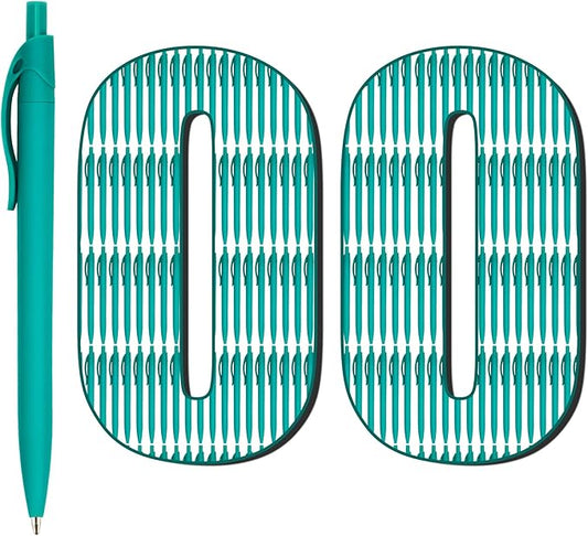 Deegtran 100 Pack No Bleed Teal Blue Barrel Click Pens, Wholesale Retractable Ballpoint Pens, Medium Point, Smooth Ink, 1.0MM Black Ink
