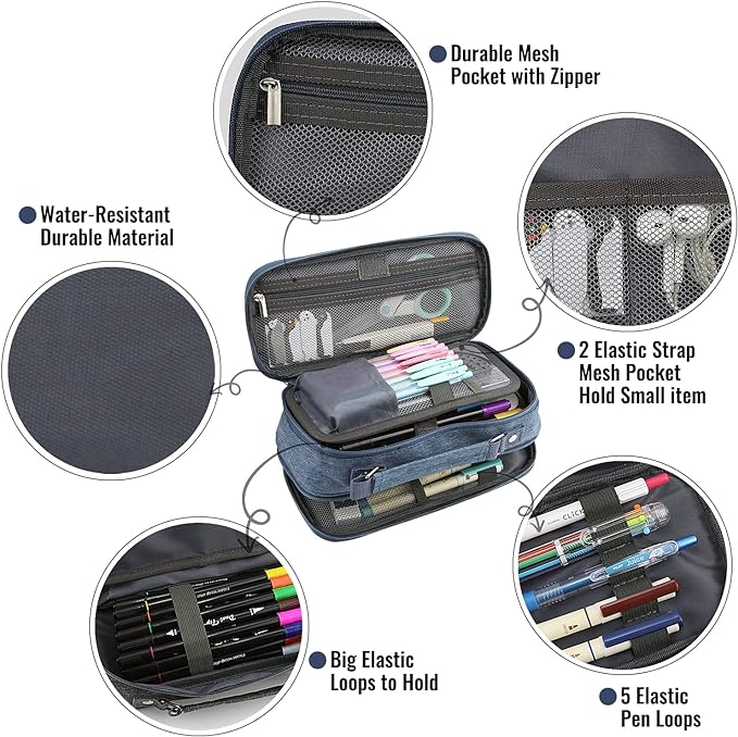Pencil Case, Large Capacity Pencil Case Organizer; Double Zipper Storage Bag; Big Pencil Pouch for College School Office Teen Girl Boy Men Women Adult