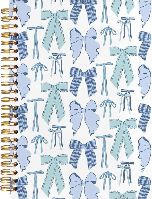 BearCake Bow Notebook Journal,Trendy Coquette Blue Bow Notebook for Women Notebook Note Taking,Hardcover Spiral Notebook 5.5x8.3