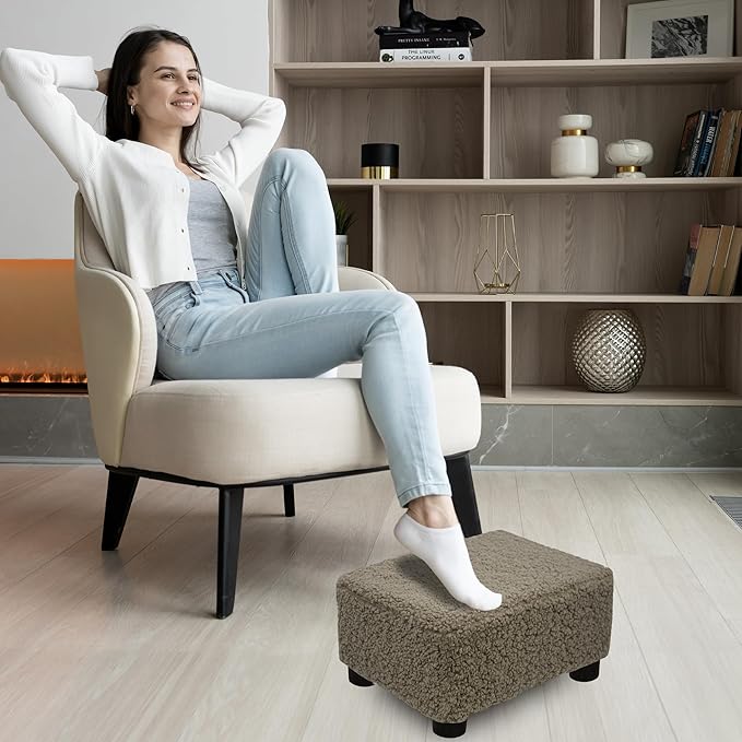 CAROLMADE Small Foot Stool Ottoman Footstool with Legs Under Desk Footrest for Living Room Bedroom and Office, Soft Coffee