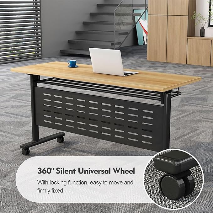 Foldable Conference Table, Folding Conference Room Table with Wheels, Flip Top Mobile Training Table, Rolling Seminar Meeting Tables for Office Training Room Classroom (4pack 55.1in)