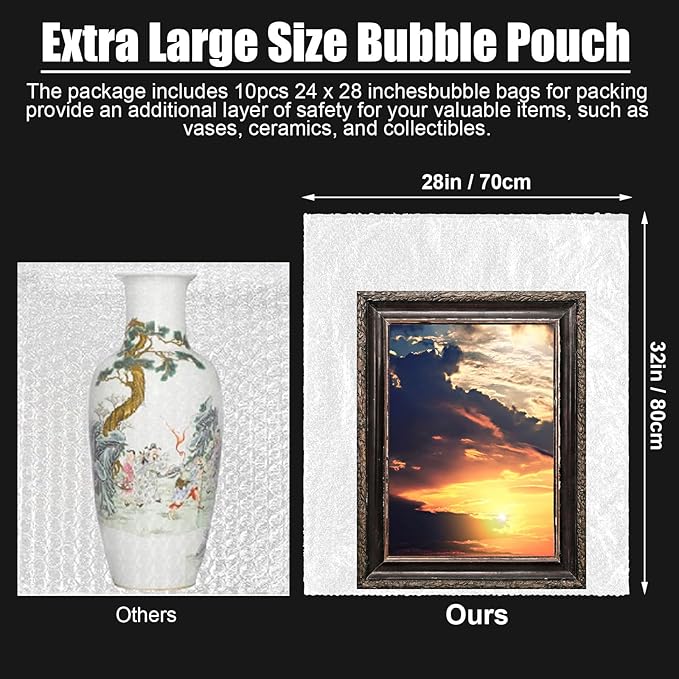 5 Pack Extra Large 28 * 32 Inch Bubble Pouches Clear Bubble Pouch Wrap Bags for Packing Shockproof Cushioning Wrap Bag for Shipping Moving Fragile Dishes China Plates Painting Fragile Items