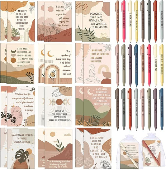 24 Set/48 Pcs Positive Affirmation Gift Set Gratitude Notebooks with Pens Small Bags Motivational Encouragement Notepads Daily Affirmations Journal for Women Stress Relief Self Care (Abstract)
