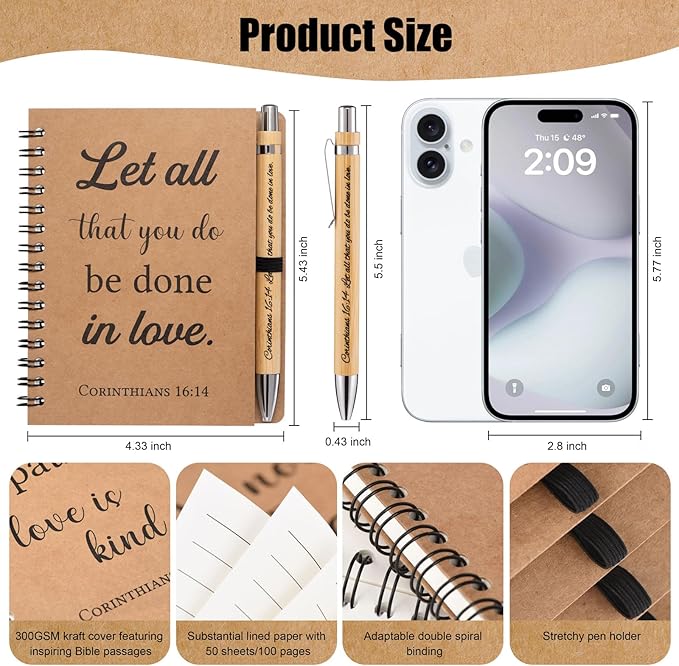 40 Pcs/20 Set Christian Gifts Spiral Notebooks Bulk Journals with Christian Pens Prayer Journal Christian Journal for Women and Men, Perfect Home Gifts