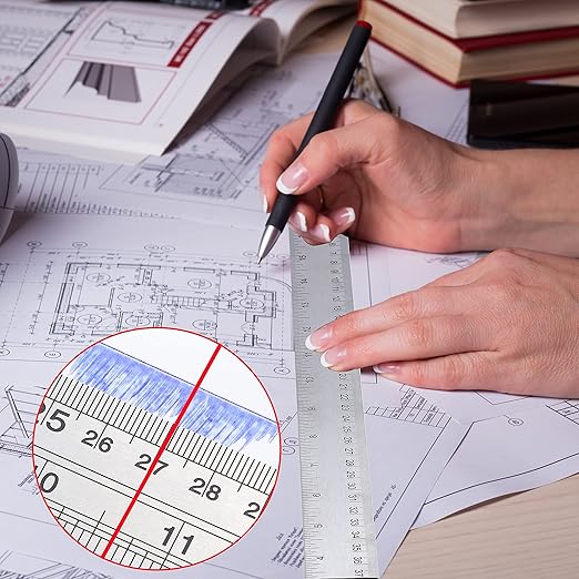 Metal Ruler Set [6+12+18 Inch] – Stainless Steel Rulers with Cork Backing, Non-Slip Measuring Tools with Inch & Centimeter Markings, Drafting and Office Use, Prevents Ink Leakage