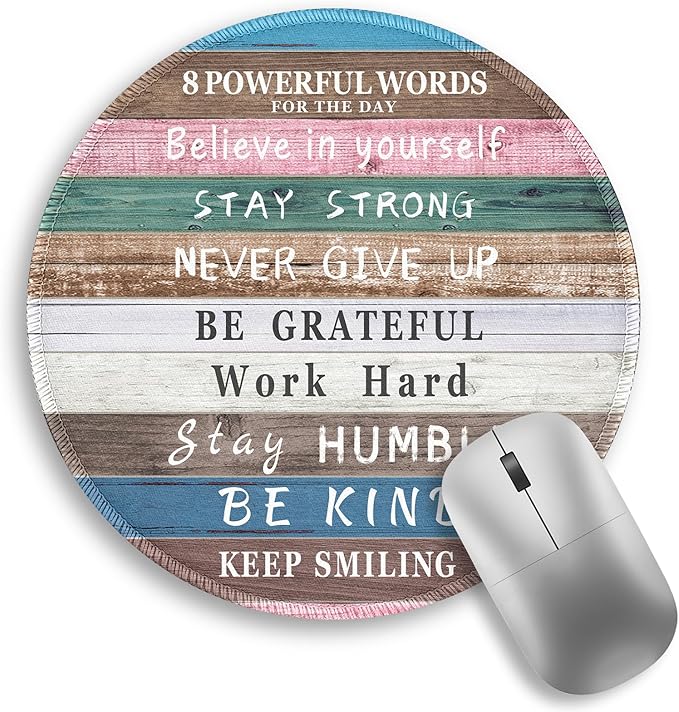 Inspirational Quote Work Mouse Pad, Positive Desk Small Round Mouse Pads, Mini Travel Mousepad for Wireless Computer Laptop, Office Desk Accessories, 8.6 x 8.6 inch