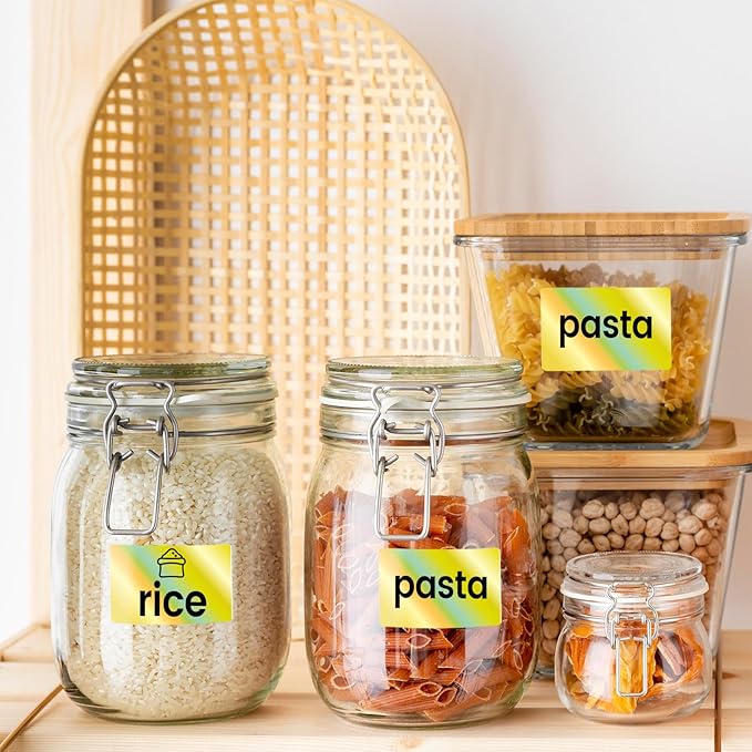 2.25x1.25 Inch Thermal Labels Gold, Holographic Sliver Barcode Thermal Labels for Thermal Printer and Small Business, Multi-Purpose Rectangle Stickers, 500 Sheets/Roll